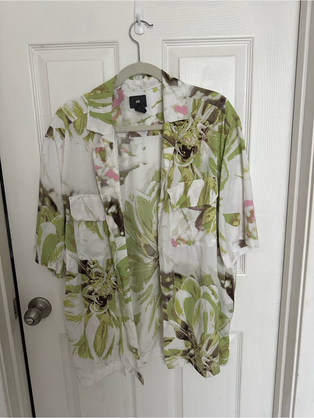 H&M White Shirt with Green and Pink Floral Print